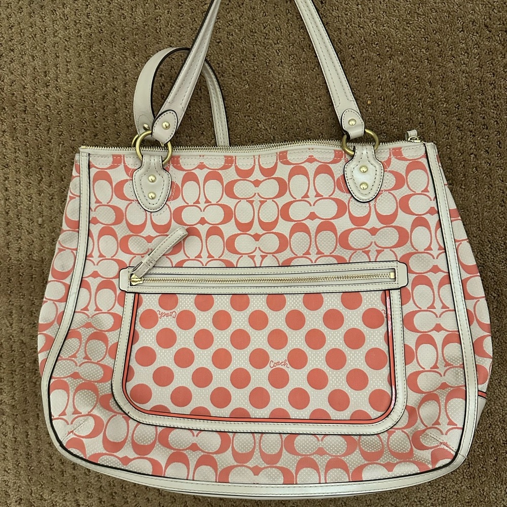 Orange/ corral Coach Tote